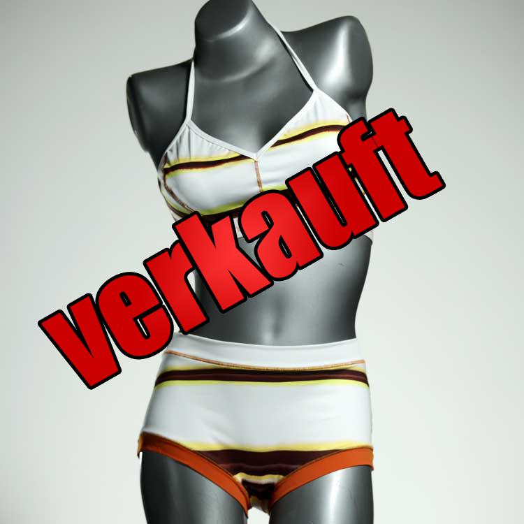 farbige handgemachte nachhaltige gemusterte Bikini Set, sportliche Bademode für Damen