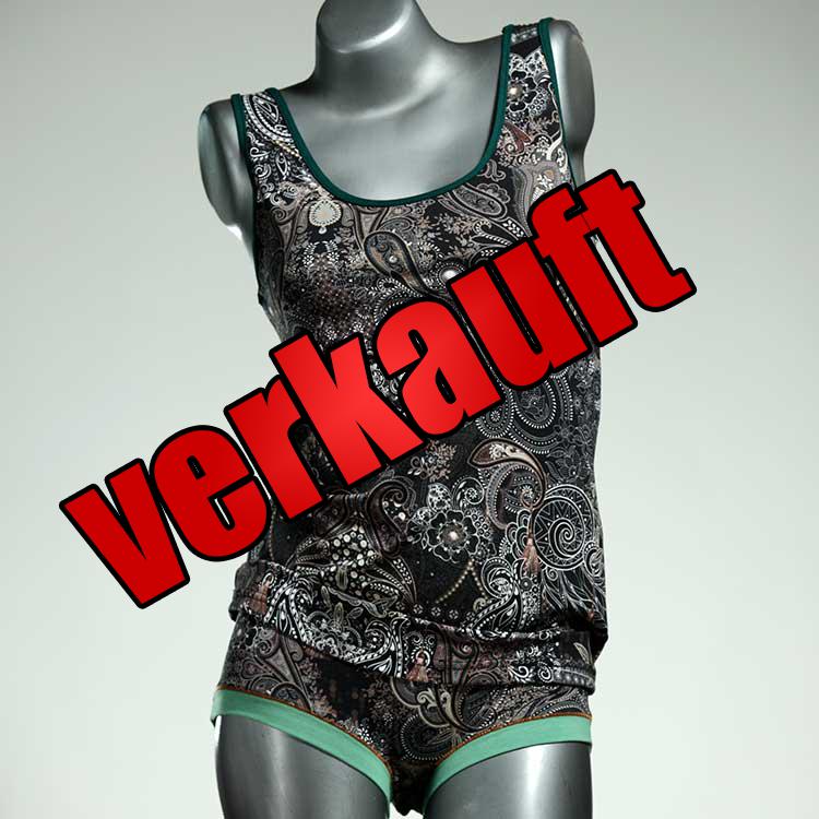 gemusterte günstige süße ökologische Unterwäsche Set für DamenPanty / Hotpant mit Top aus Biobaumwolle