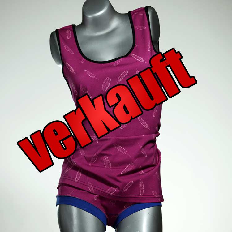 gemusterte nachhaltige farbige handgemachte Unterwäsche Set für DamenPanty / Hotpant mit Top aus Biobaumwolle