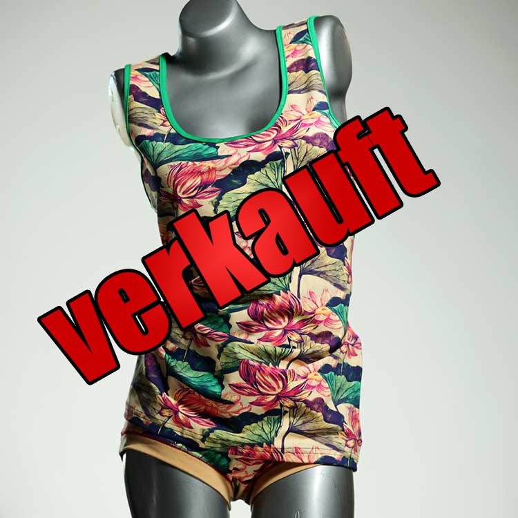 gemusterte nachhaltige farbige preiswerte Unterwäsche Set für DamenPanty / Hotpant mit Top aus Biobaumwolle