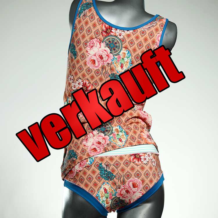 schöne gemusterte bequeme günstige Unterwäsche Set für DamenPanty / Hotpant mit Top aus Baumwolle