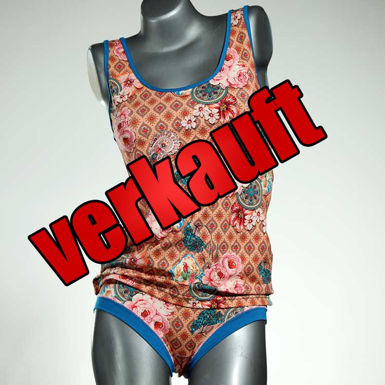 schöne gemusterte bequeme günstige Unterwäsche Set für DamenPanty / Hotpant mit Top aus Baumwolle