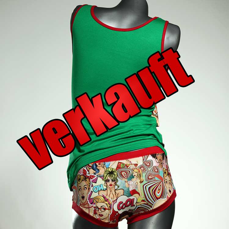 farbige gemusterte ökologische preiswerte Unterwäsche Set für DamenPanty / Hotpant mit Top aus Baumwolle