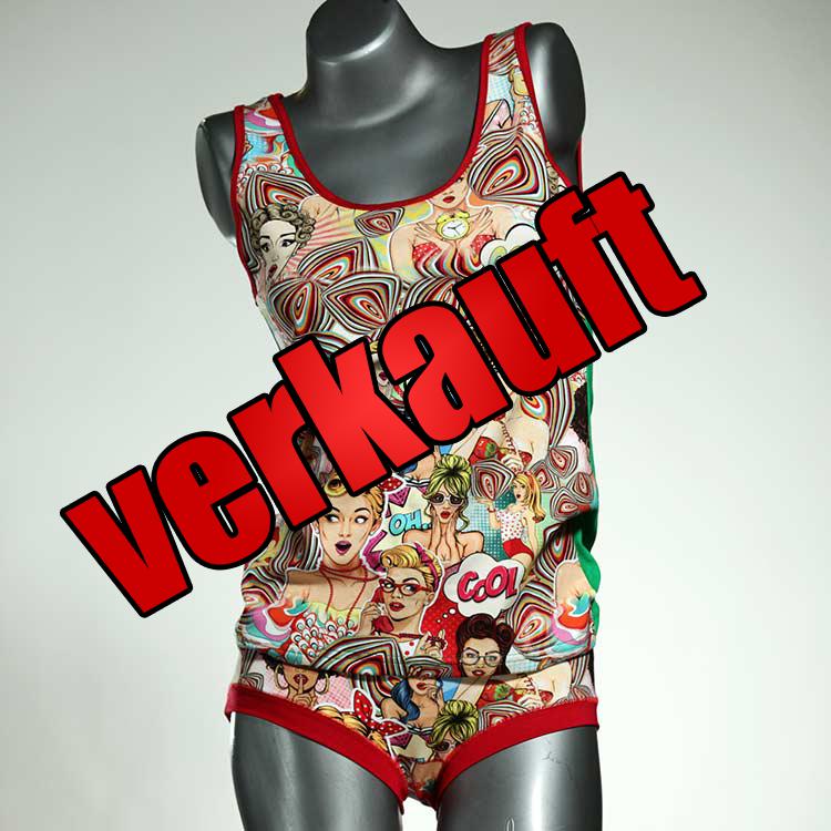 farbige gemusterte ökologische preiswerte Unterwäsche Set für DamenPanty / Hotpant mit Top aus Baumwolle