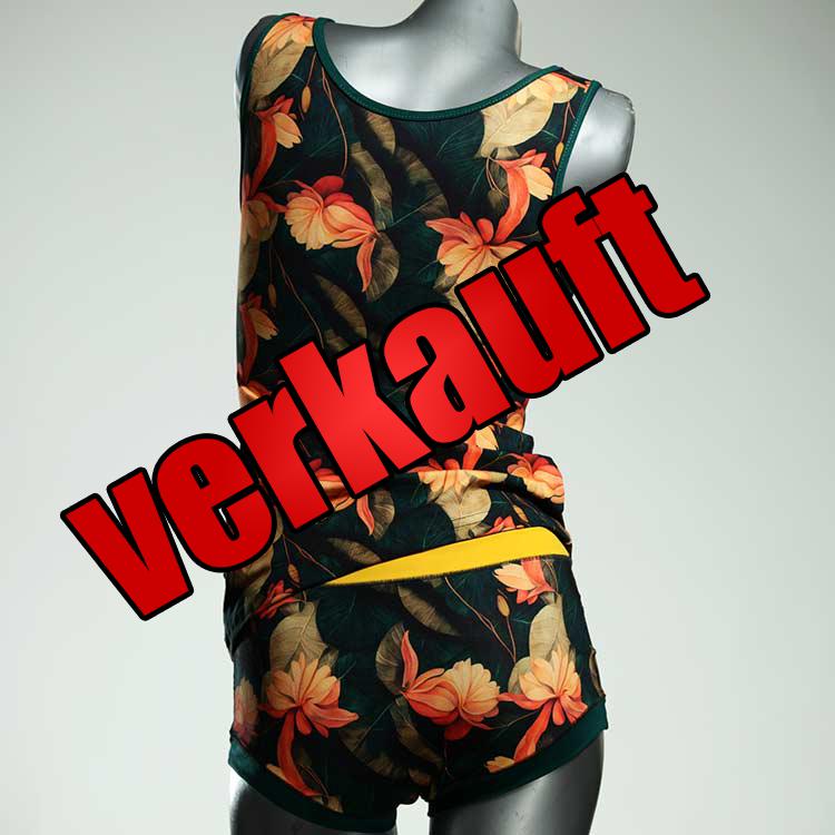 gemusterte ökologische farbige günstige Unterwäsche Set für DamenPanty / Hotpant mit Top aus Baumwolle