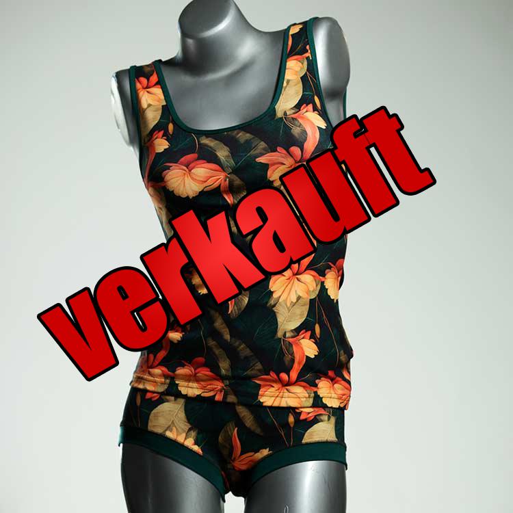 gemusterte ökologische farbige günstige Unterwäsche Set für DamenPanty / Hotpant mit Top aus Baumwolle